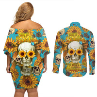 She Is Sunshine Mixed With A Little Hurricane Couples Matching Off Shoulder Short Dress and Long Sleeve Button Shirts - Wonder Print Shop