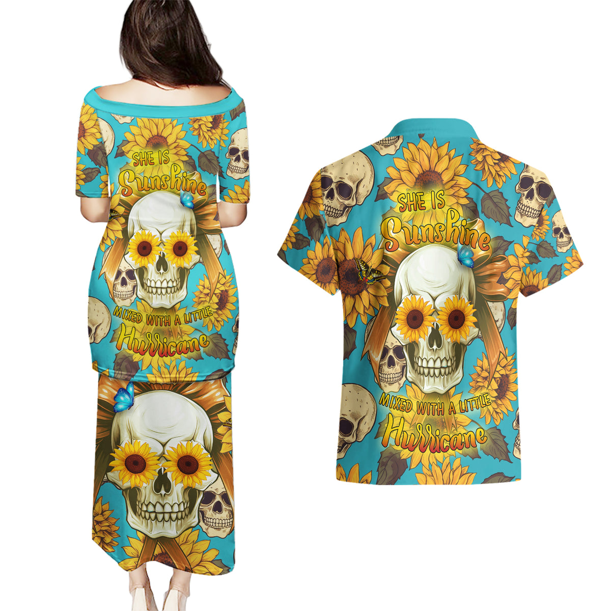 She Is Sunshine Mixed With A Little Hurricane Couples Matching Puletasi Dress and Hawaiian Shirt - Wonder Print Shop