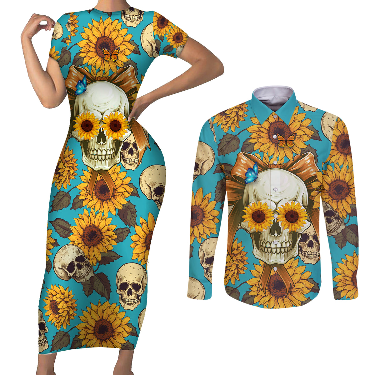 She Is Sunshine Mixed With A Little Hurricane Couples Matching Short Sleeve Bodycon Dress and Long Sleeve Button Shirts - Wonder Print Shop