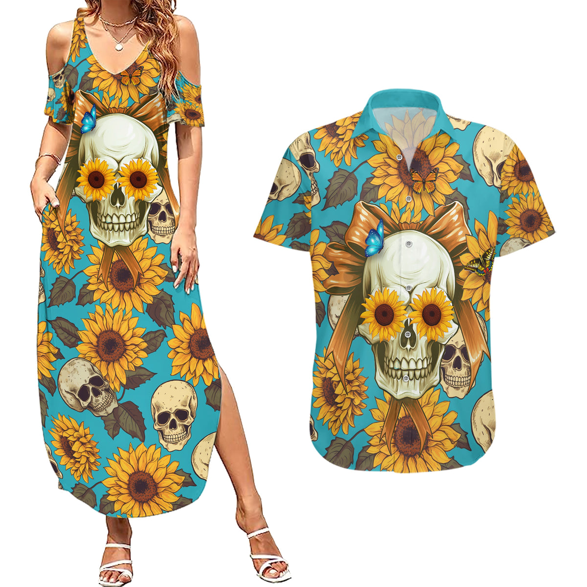 She Is Sunshine Mixed With A Little Hurricane Couples Matching Summer Maxi Dress and Hawaiian Shirt - Wonder Print Shop