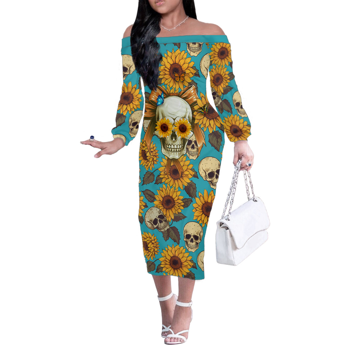 She Is Sunshine Mixed With A Little Hurricane Family Matching Off Shoulder Long Sleeve Dress and Hawaiian Shirt - Wonder Print Shop