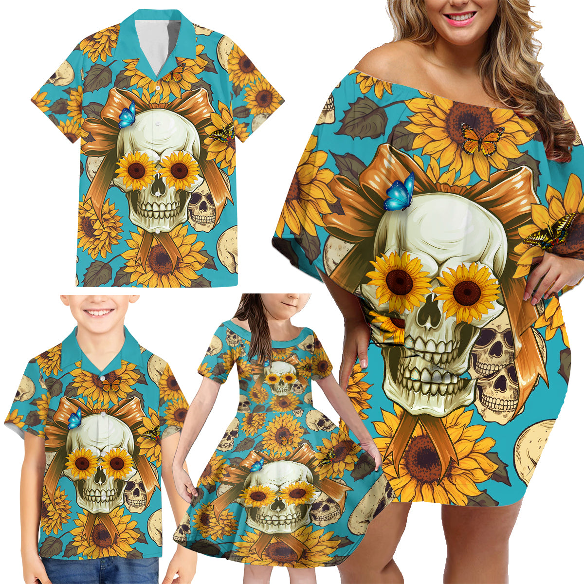 She Is Sunshine Mixed With A Little Hurricane Family Matching Off Shoulder Short Dress and Hawaiian Shirt - Wonder Print Shop