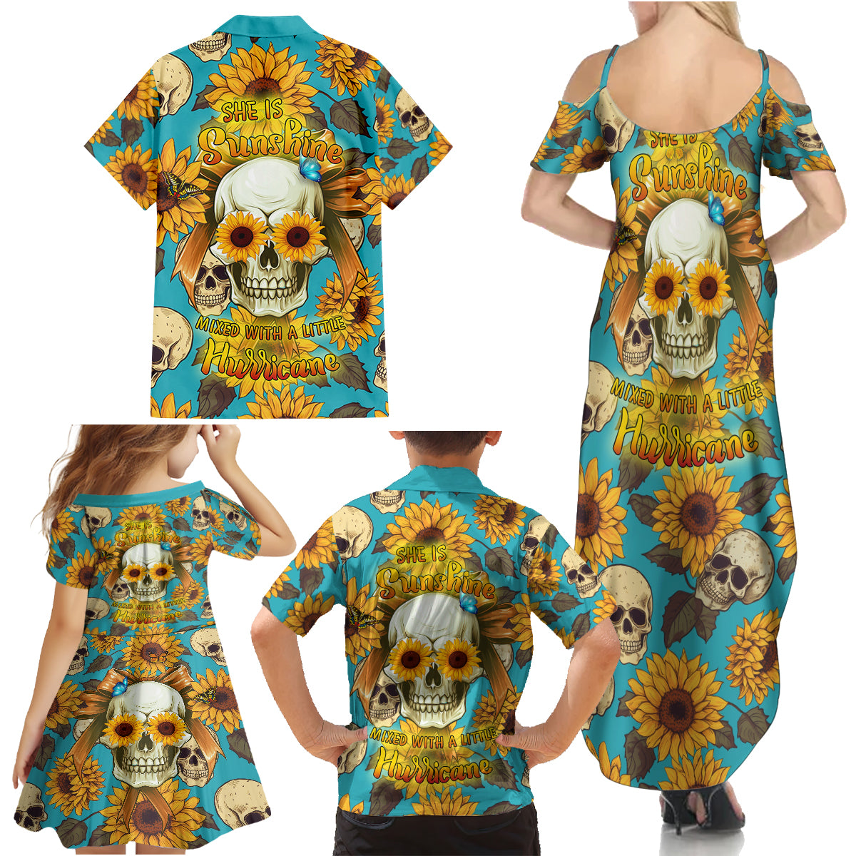 She Is Sunshine Mixed With A Little Hurricane Family Matching Summer Maxi Dress and Hawaiian Shirt - Wonder Print Shop
