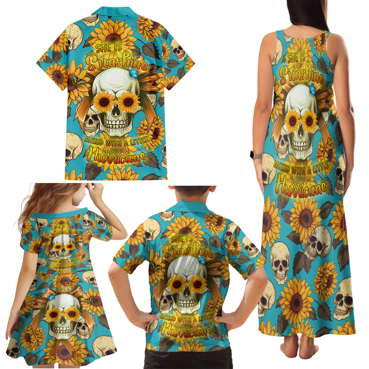 She Is Sunshine Mixed With A Little Hurricane Family Matching Tank Maxi Dress and Hawaiian Shirt - Wonder Print Shop