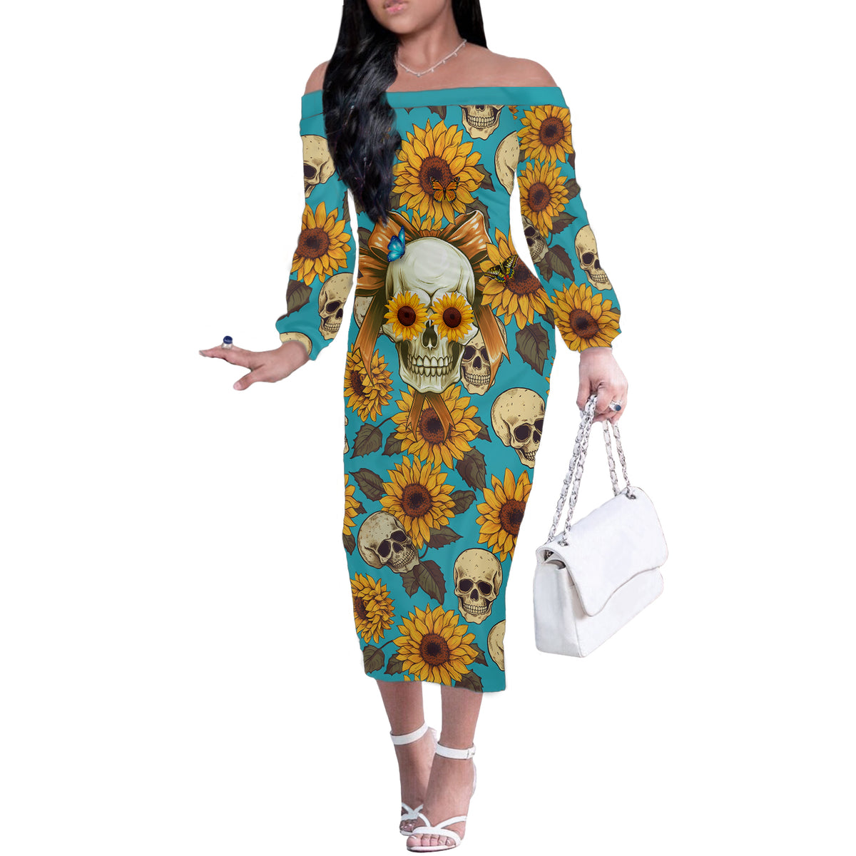 She Is Sunshine Mixed With A Little Hurricane Off The Shoulder Long Sleeve Dress - Wonder Print Shop