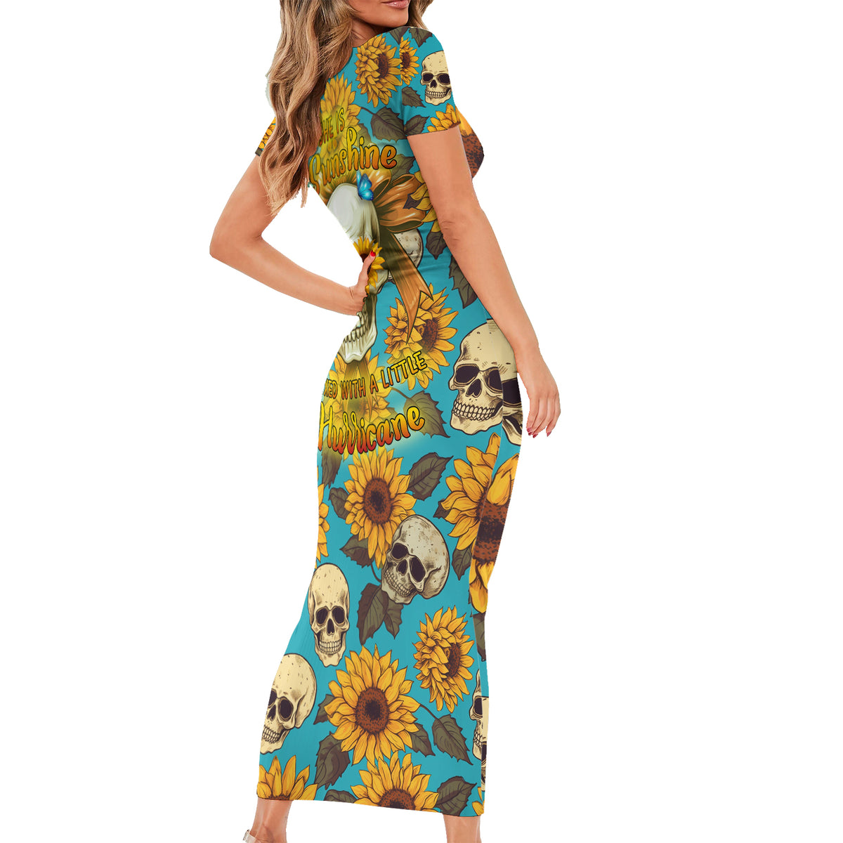 She Is Sunshine Mixed With A Little Hurricane Short Sleeve Bodycon Dress - Wonder Print Shop