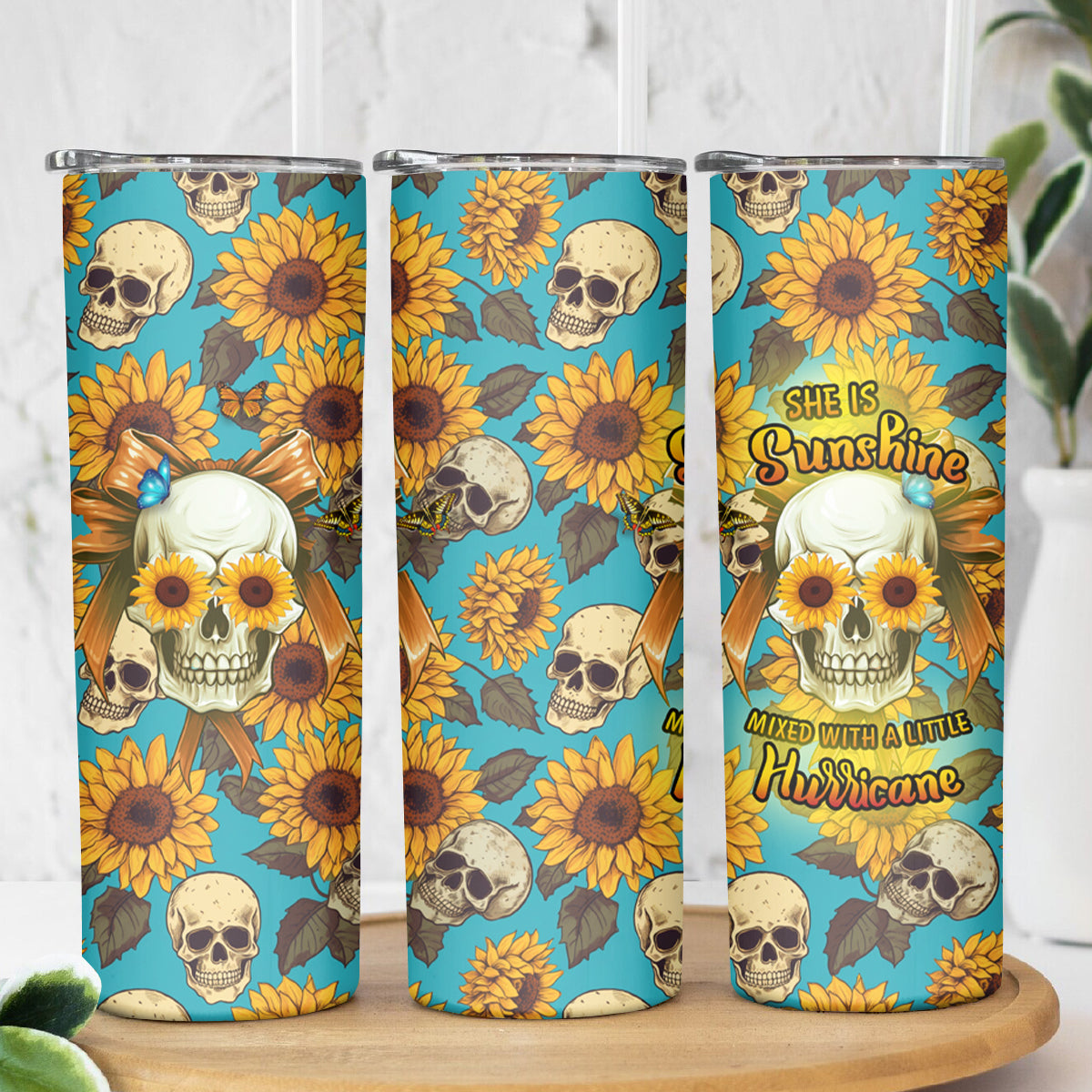 She Is Sunshine Mixed With A Little Hurricane Skinny Tumbler - Wonder Print Shop