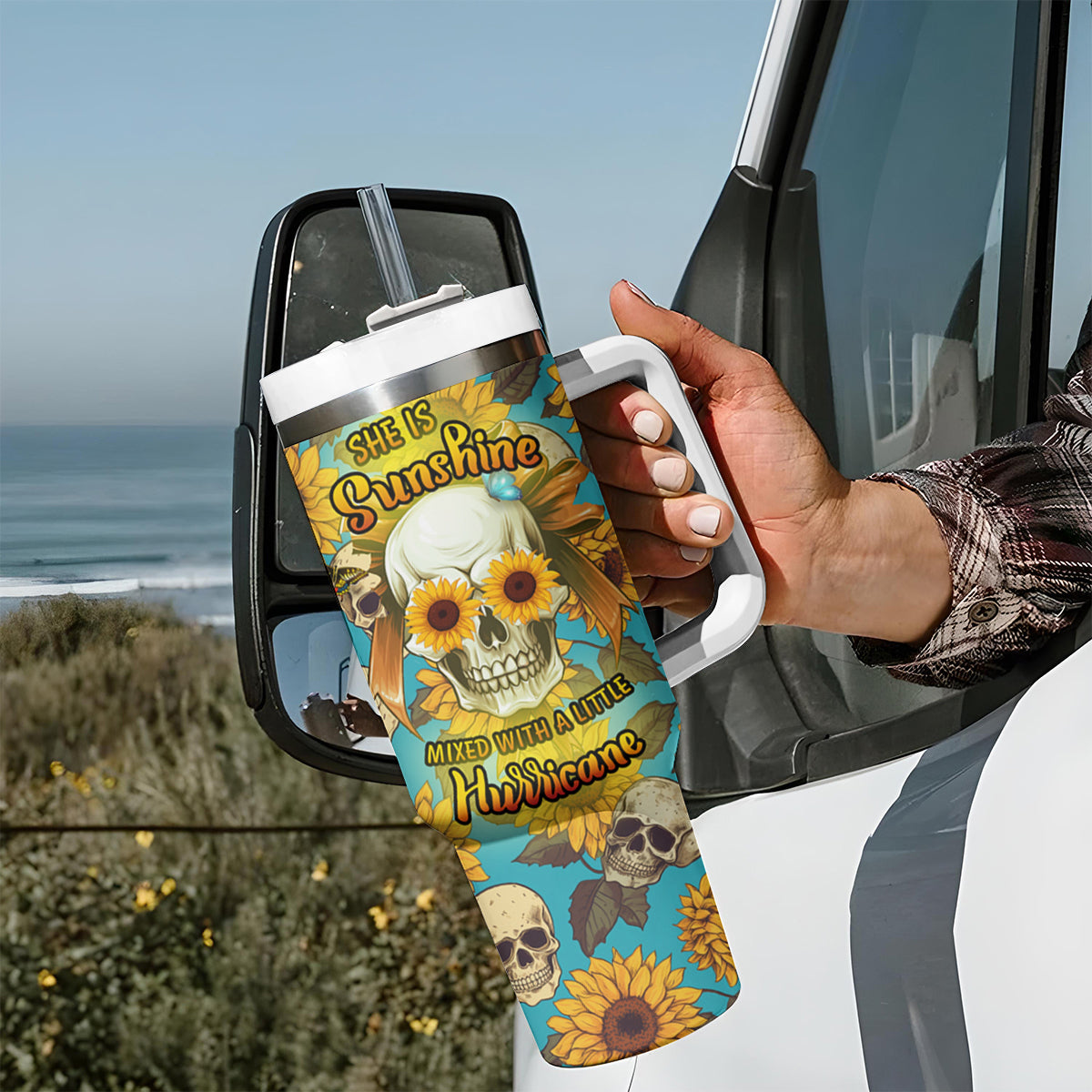 She Is Sunshine Mixed With A Little Hurricane Tumbler With Handle - Wonder Print Shop