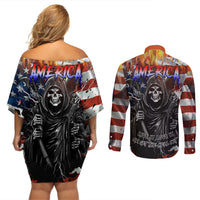 America Live It Love it Or Get the Hell Out Couples Matching Off Shoulder Short Dress and Long Sleeve Button Shirts - Wonder Print Shop