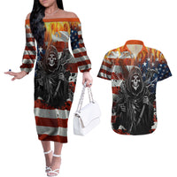 America Live It Love it Or Get the Hell Out Couples Matching Off The Shoulder Long Sleeve Dress and Hawaiian Shirt - Wonder Print Shop