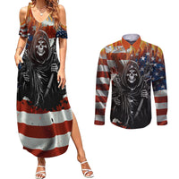 America Live It Love it Or Get the Hell Out Couples Matching Summer Maxi Dress and Long Sleeve Button Shirts - Wonder Print Shop