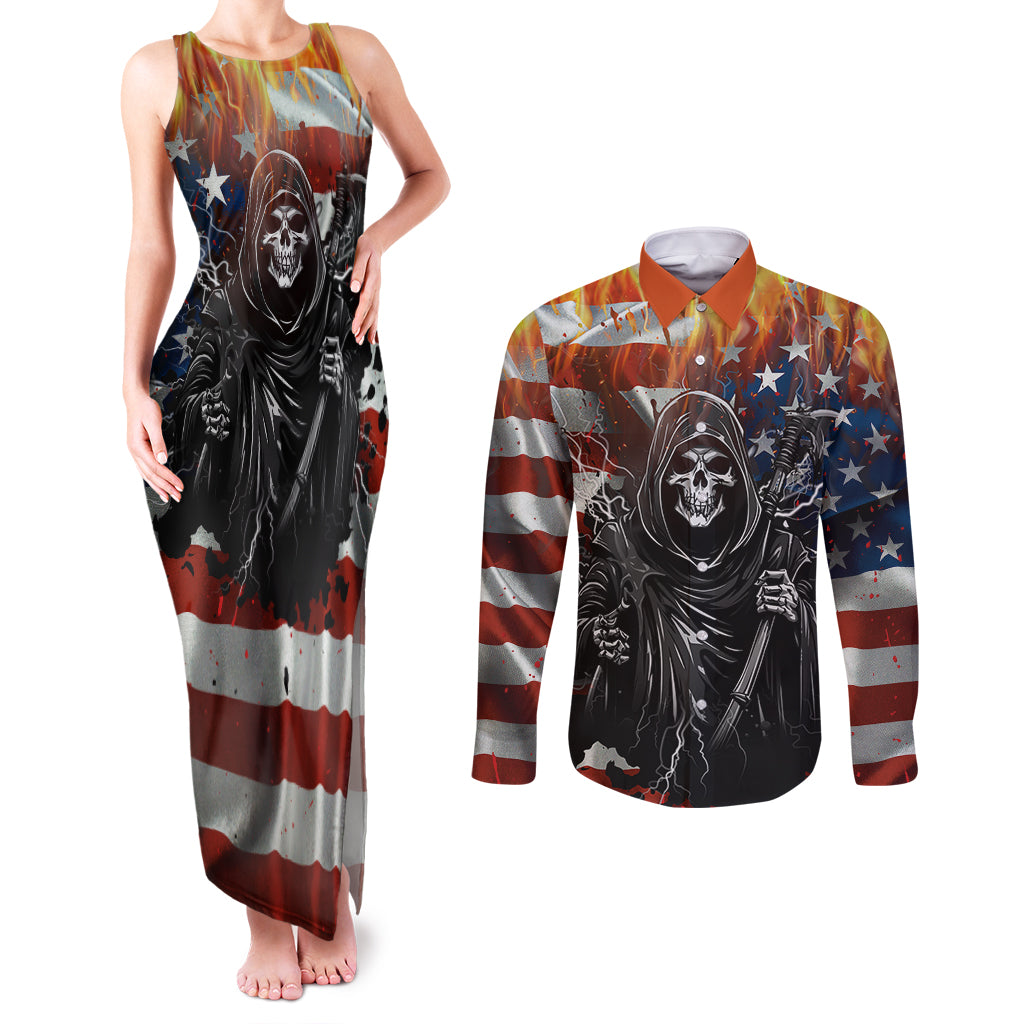 America Live It Love it Or Get the Hell Out Couples Matching Tank Maxi Dress and Long Sleeve Button Shirts - Wonder Print Shop