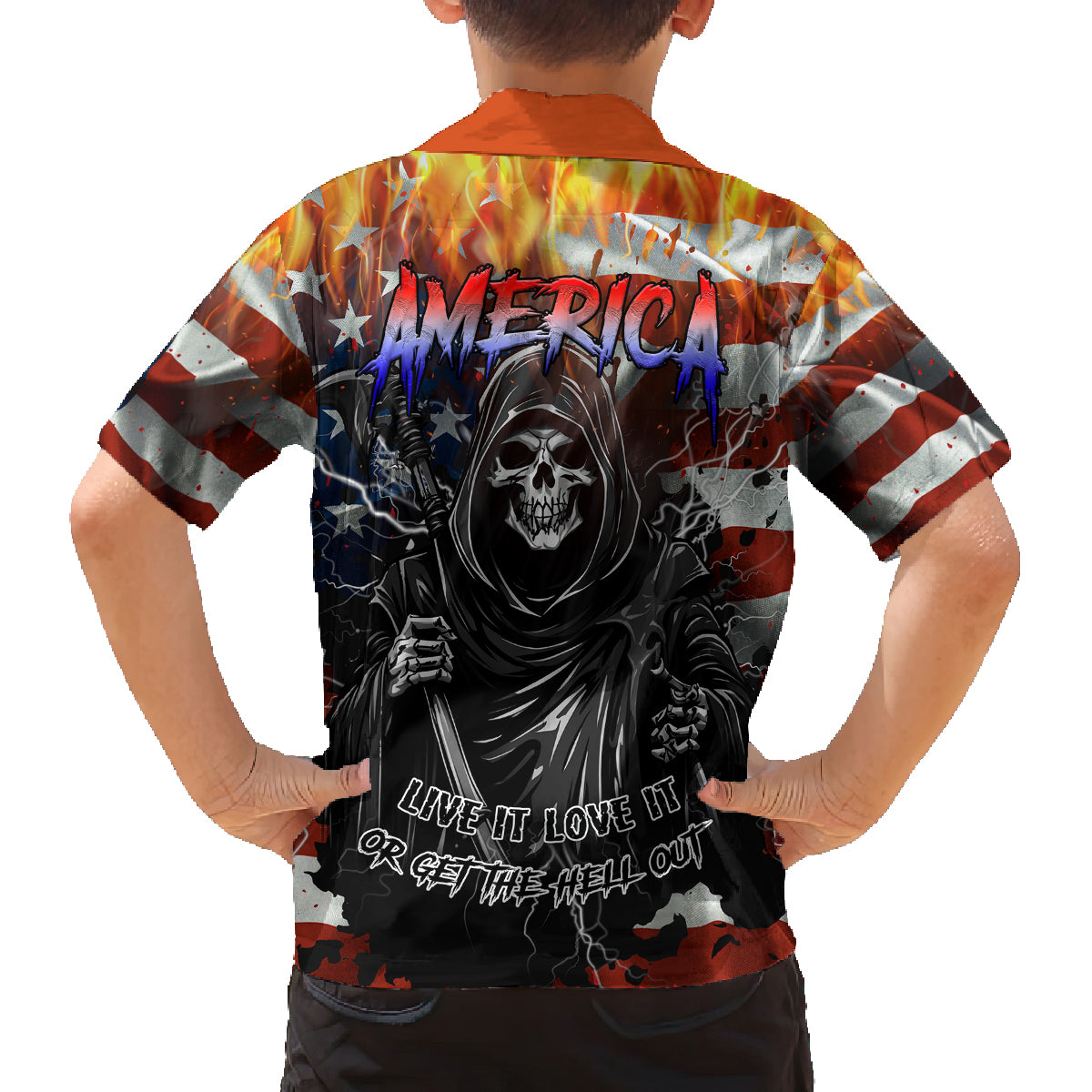 America Live It Love it Or Get the Hell Out Family Matching Long Sleeve Bodycon Dress and Hawaiian Shirt - Wonder Print Shop