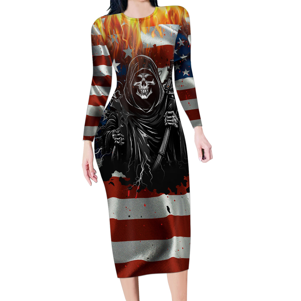 America Live It Love it Or Get the Hell Out Family Matching Long Sleeve Bodycon Dress and Hawaiian Shirt - Wonder Print Shop