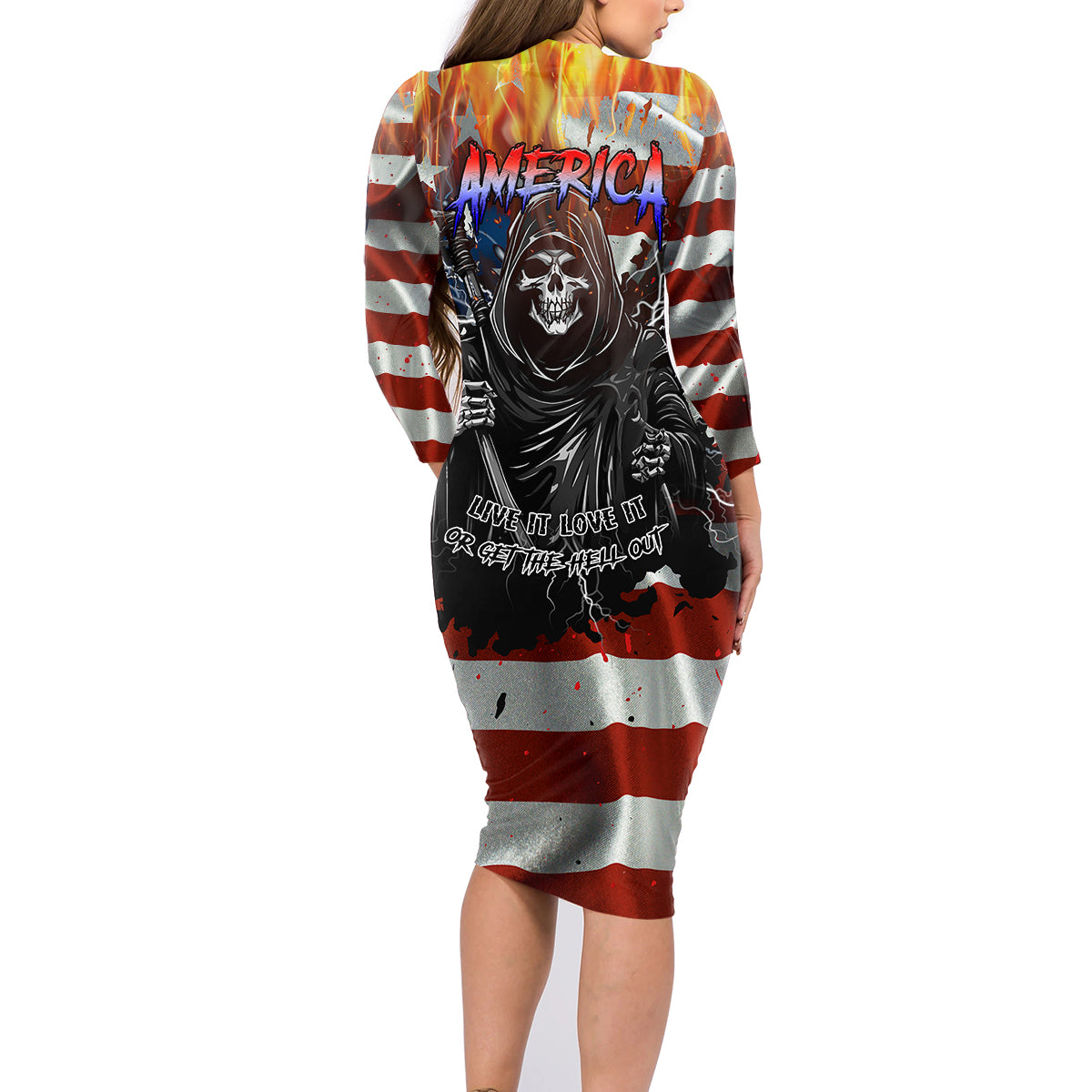 America Live It Love it Or Get the Hell Out Family Matching Long Sleeve Bodycon Dress and Hawaiian Shirt - Wonder Print Shop