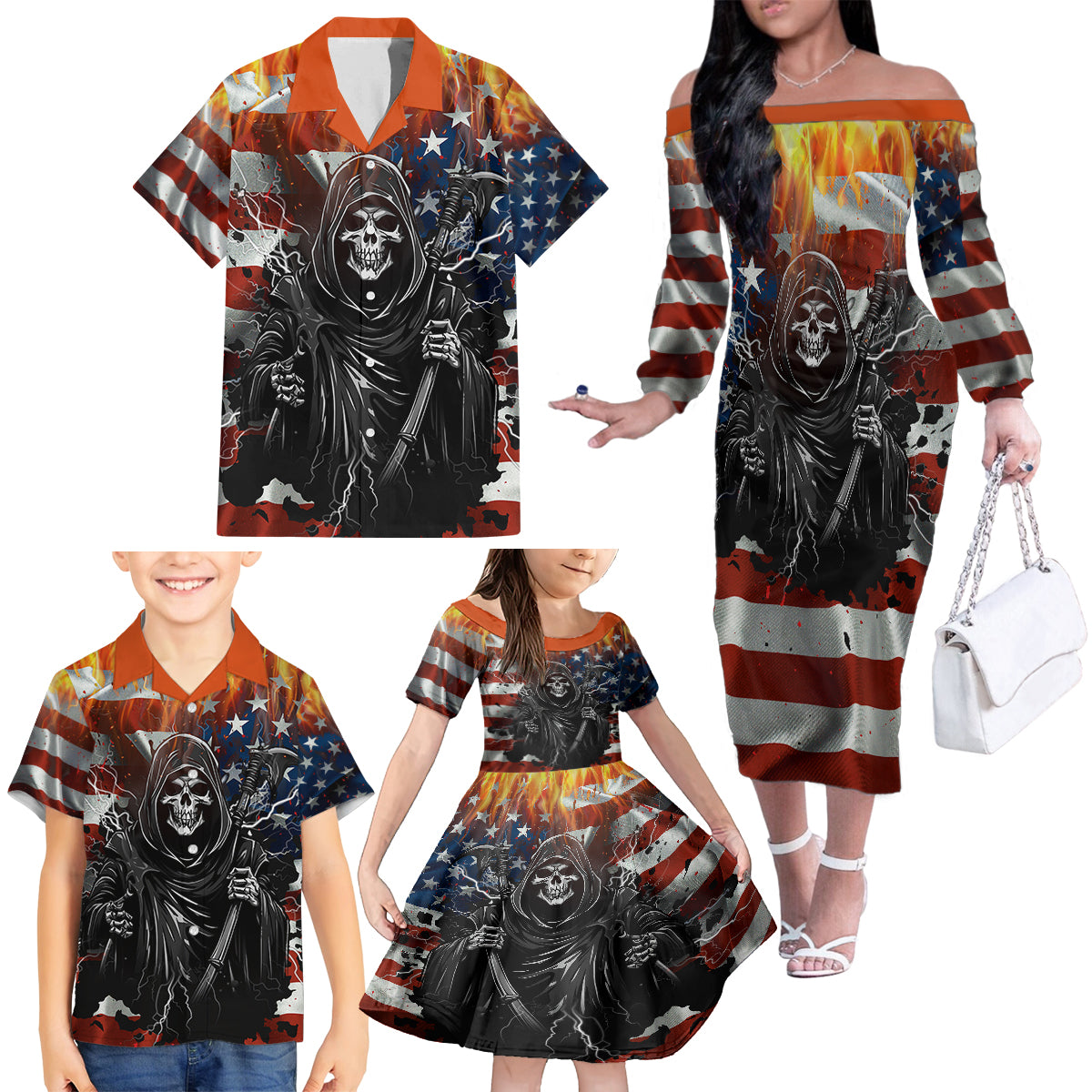 America Live It Love it Or Get the Hell Out Family Matching Off Shoulder Long Sleeve Dress and Hawaiian Shirt - Wonder Print Shop