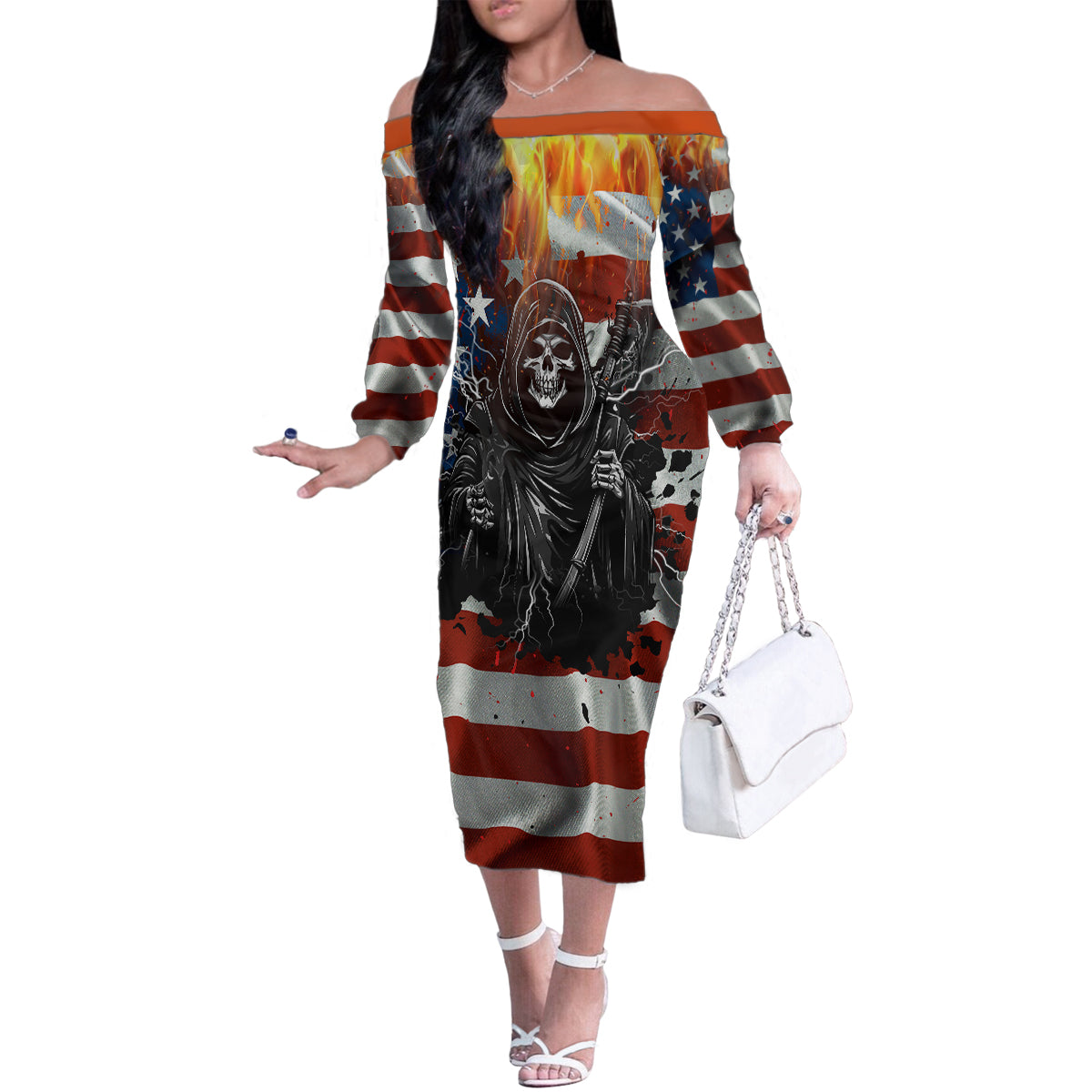 America Live It Love it Or Get the Hell Out Family Matching Off Shoulder Long Sleeve Dress and Hawaiian Shirt - Wonder Print Shop