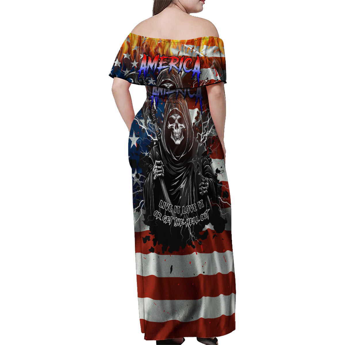 America Live It Love it Or Get the Hell Out Family Matching Off Shoulder Maxi Dress and Hawaiian Shirt - Wonder Print Shop