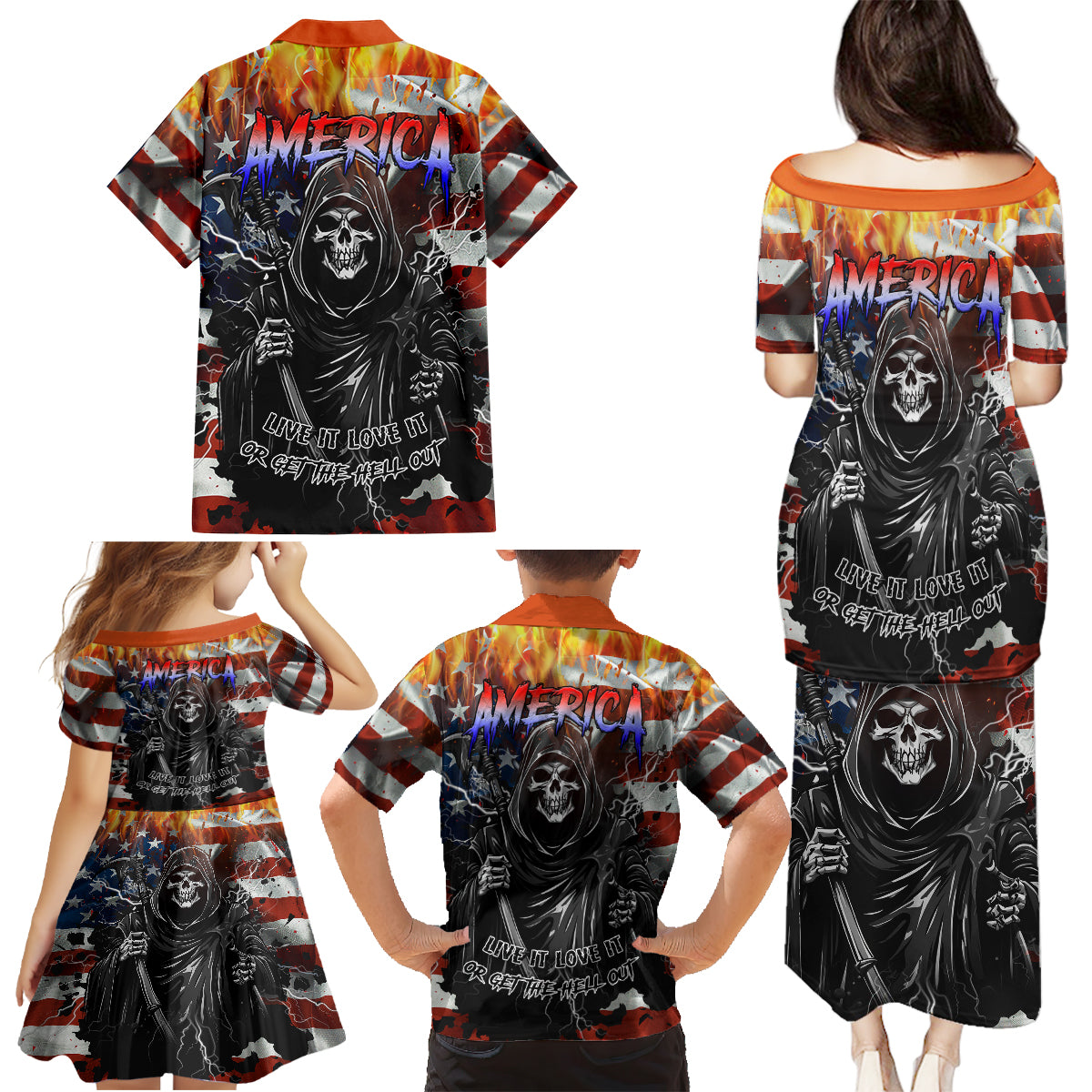 America Live It Love it Or Get the Hell Out Family Matching Puletasi Dress and Hawaiian Shirt - Wonder Print Shop
