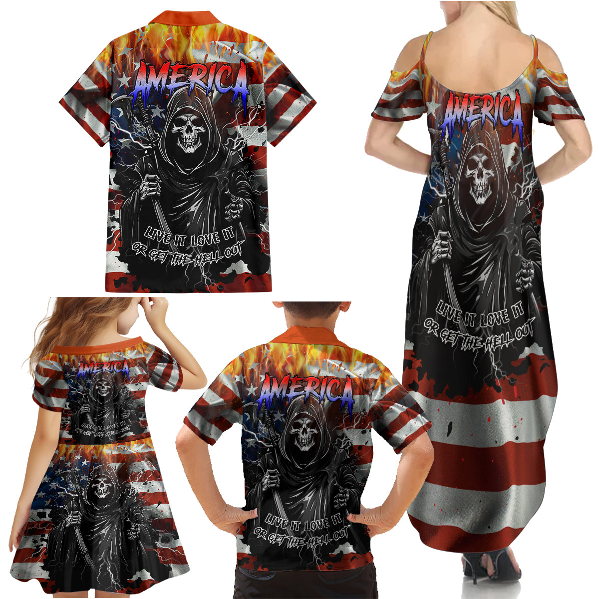 America Live It Love it Or Get the Hell Out Family Matching Summer Maxi Dress and Hawaiian Shirt - Wonder Print Shop