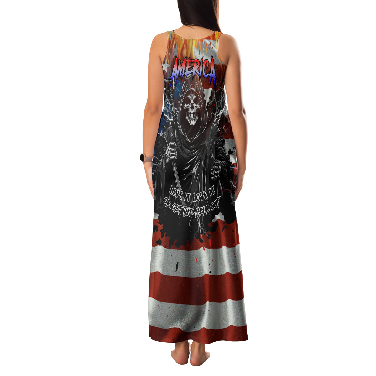 America Live It Love it Or Get the Hell Out Family Matching Tank Maxi Dress and Hawaiian Shirt - Wonder Print Shop