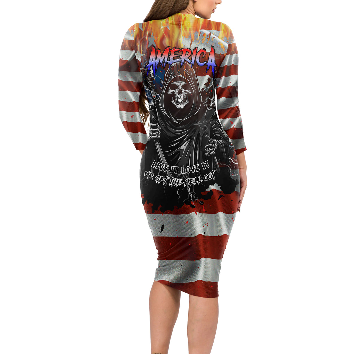America Live It Love it Or Get the Hell Out Long Sleeve Bodycon Dress - Wonder Print Shop