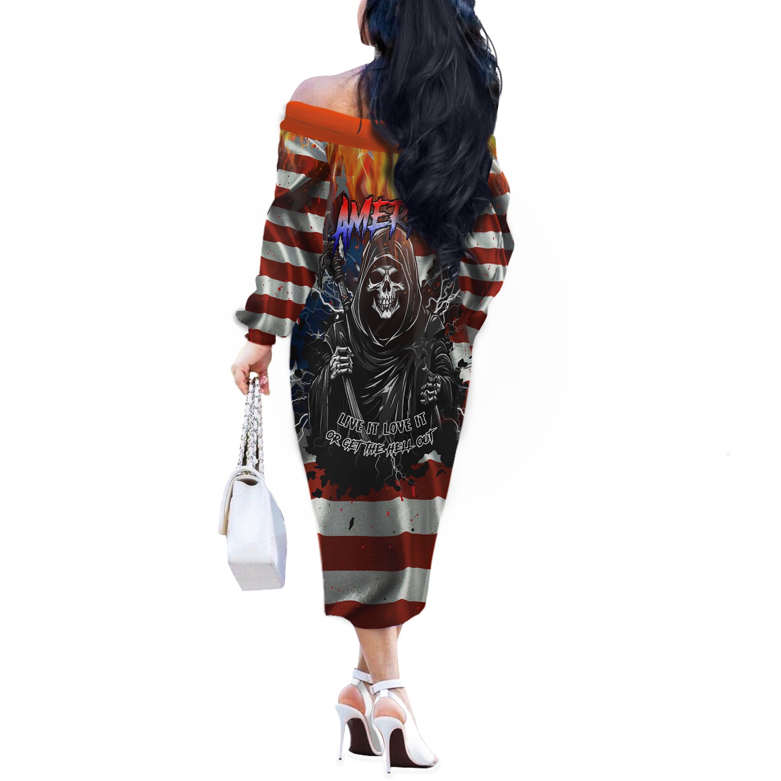 America Live It Love it Or Get the Hell Out Off The Shoulder Long Sleeve Dress - Wonder Print Shop