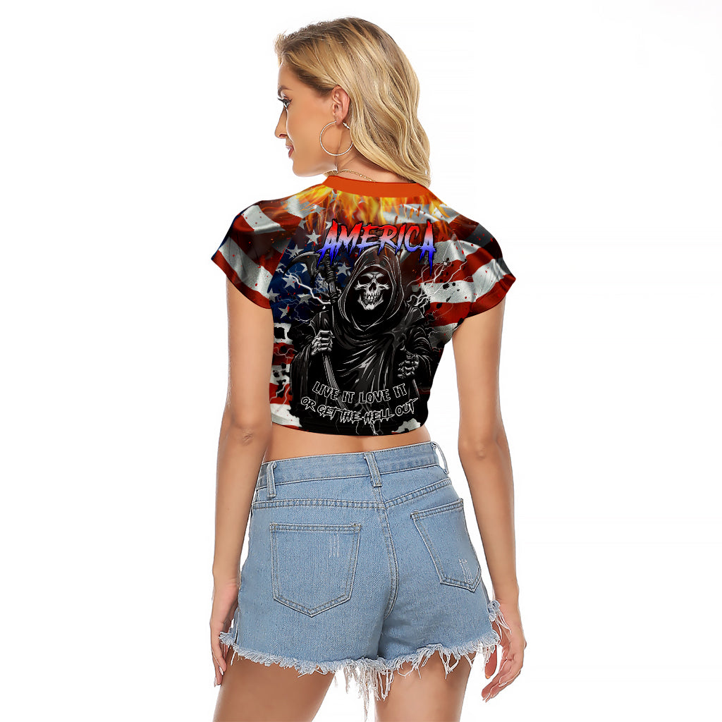 America Live It Love it Or Get the Hell Out Raglan Cropped T Shirt - Wonder Print Shop