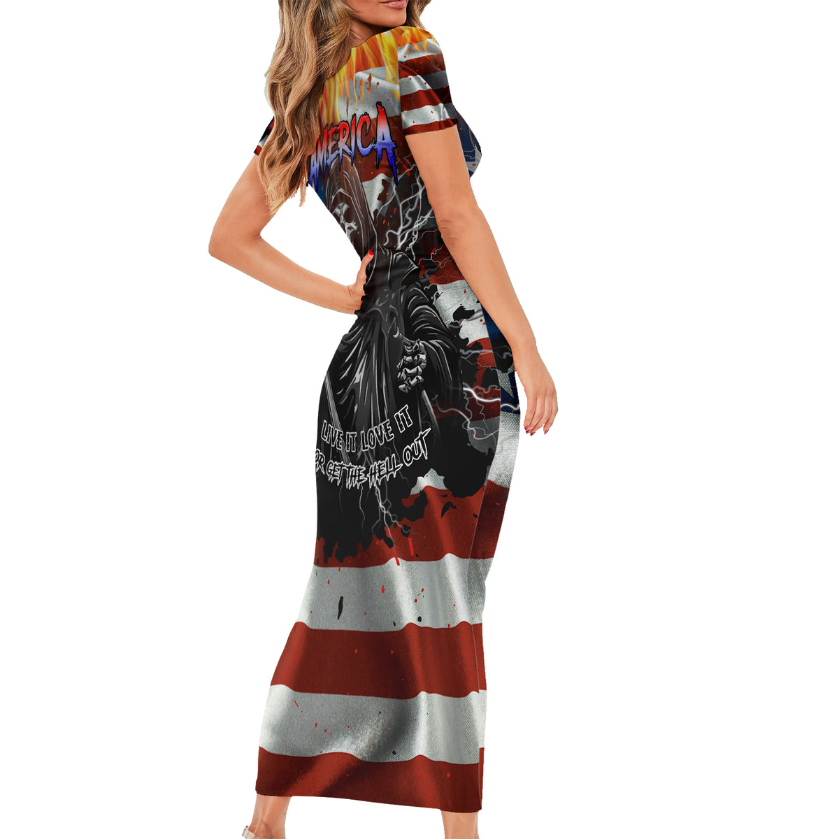 America Live It Love it Or Get the Hell Out Short Sleeve Bodycon Dress - Wonder Print Shop
