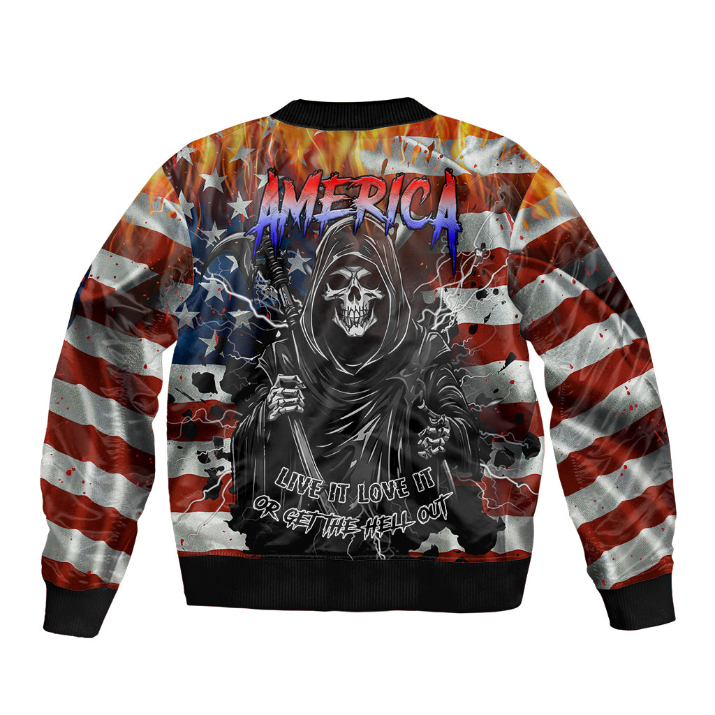 America Live It Love it Or Get the Hell Out Sleeve Zip Bomber Jacket - Wonder Print Shop