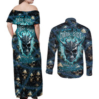Welcome To The Dark Side Couples Matching Off Shoulder Maxi Dress and Long Sleeve Button Shirts - Wonder Print Shop