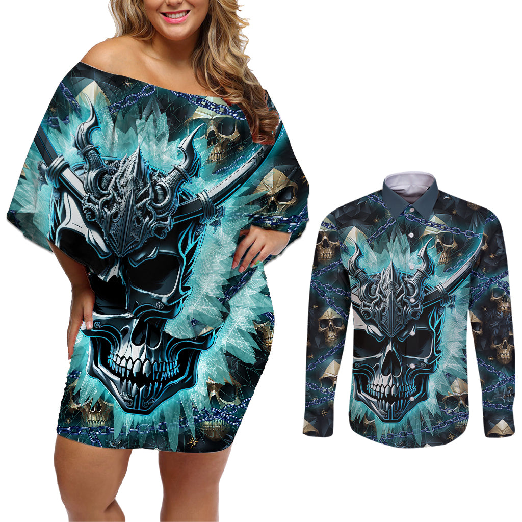 Welcome To The Dark Side Couples Matching Off Shoulder Short Dress and Long Sleeve Button Shirts - Wonder Print Shop