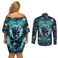 Welcome To The Dark Side Couples Matching Off Shoulder Short Dress and Long Sleeve Button Shirts - Wonder Print Shop