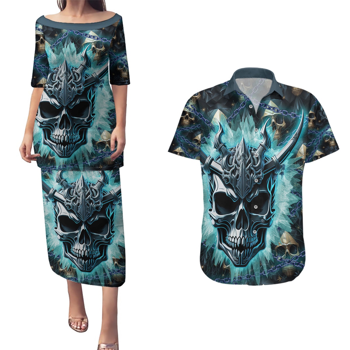 Welcome To The Dark Side Couples Matching Puletasi Dress and Hawaiian Shirt - Wonder Print Shop