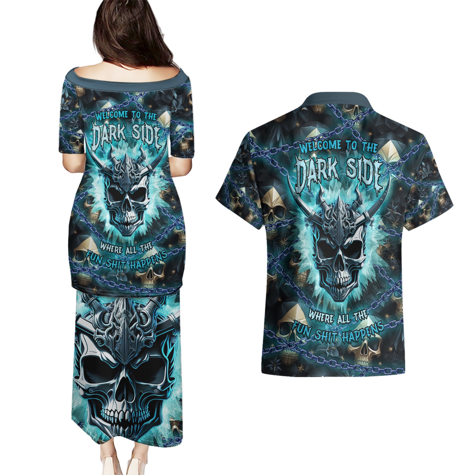 Welcome To The Dark Side Couples Matching Puletasi Dress and Hawaiian Shirt - Wonder Print Shop