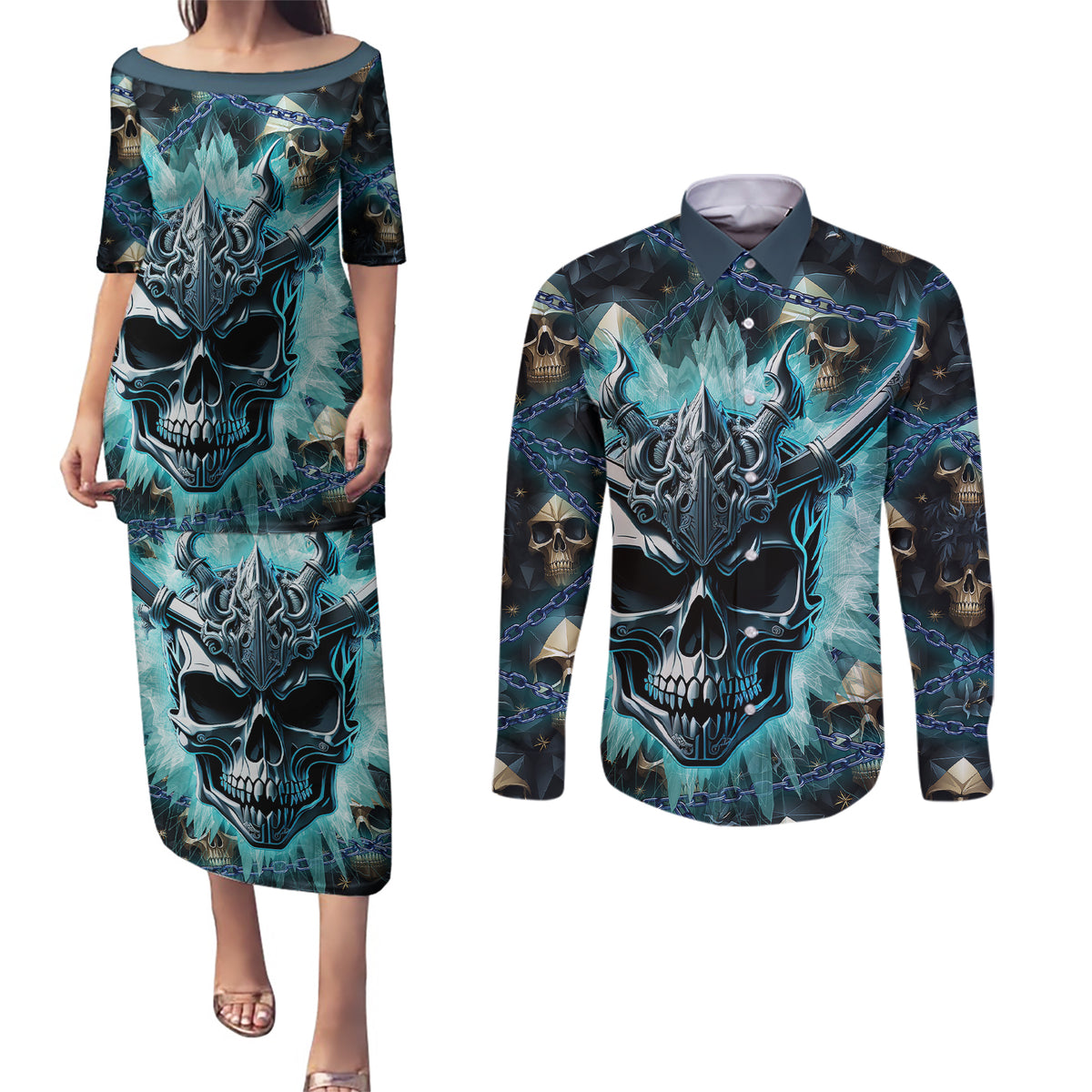 Welcome To The Dark Side Couples Matching Puletasi Dress and Long Sleeve Button Shirts - Wonder Print Shop