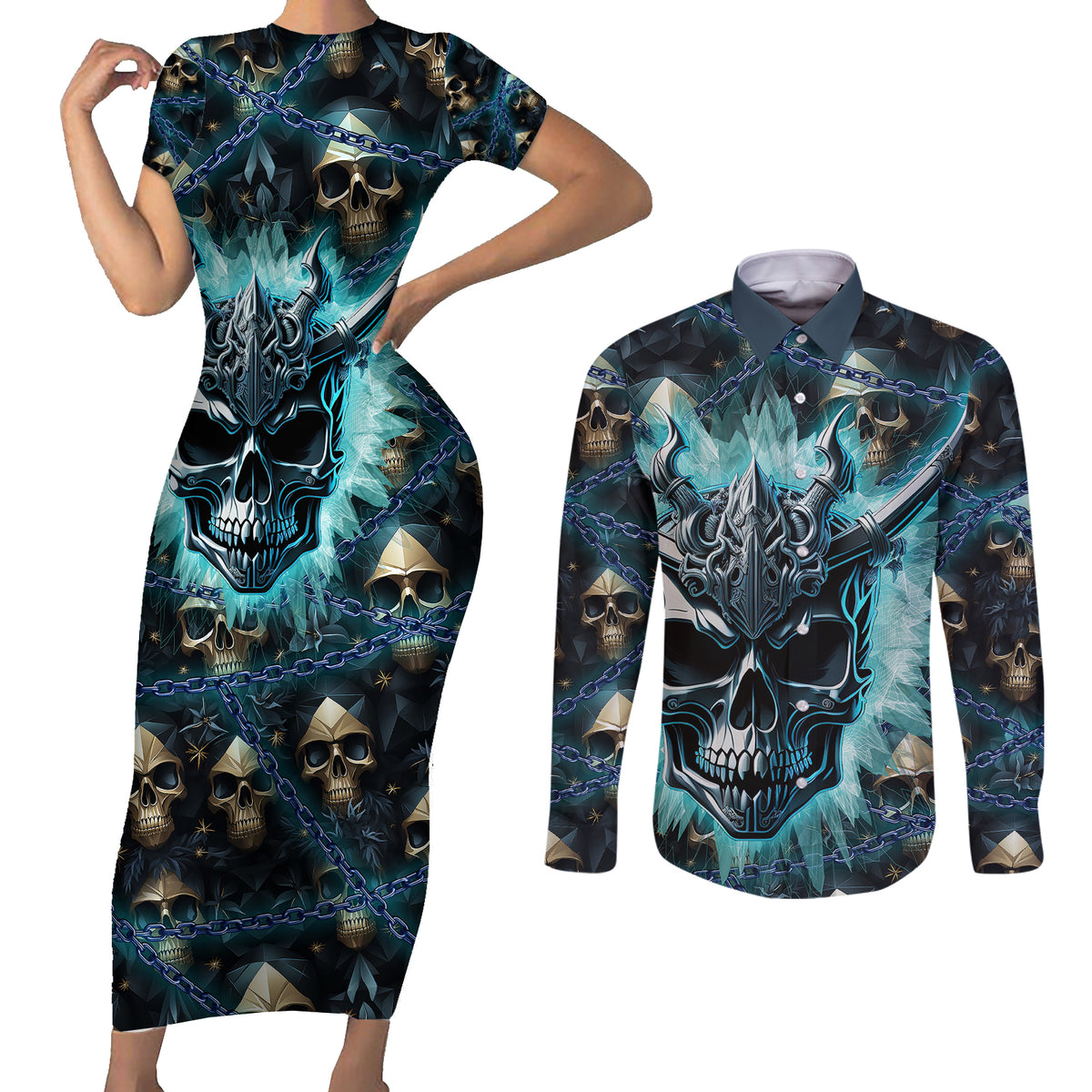 Welcome To The Dark Side Couples Matching Short Sleeve Bodycon Dress and Long Sleeve Button Shirts - Wonder Print Shop