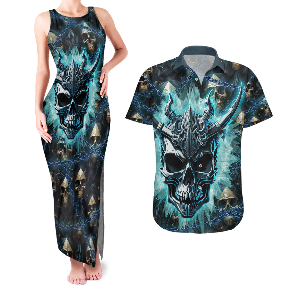 Welcome To The Dark Side Couples Matching Tank Maxi Dress and Hawaiian Shirt - Wonder Print Shop