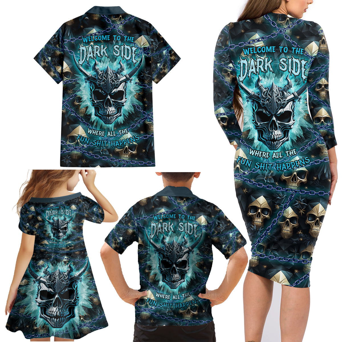Welcome To The Dark Side Family Matching Long Sleeve Bodycon Dress and Hawaiian Shirt - Wonder Print Shop