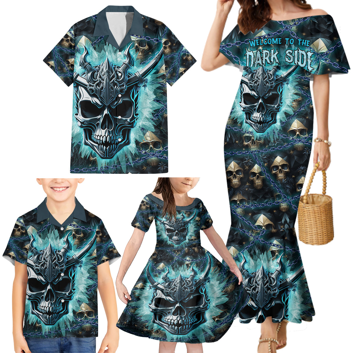 Welcome To The Dark Side Family Matching Mermaid Dress and Hawaiian Shirt - Wonder Print Shop