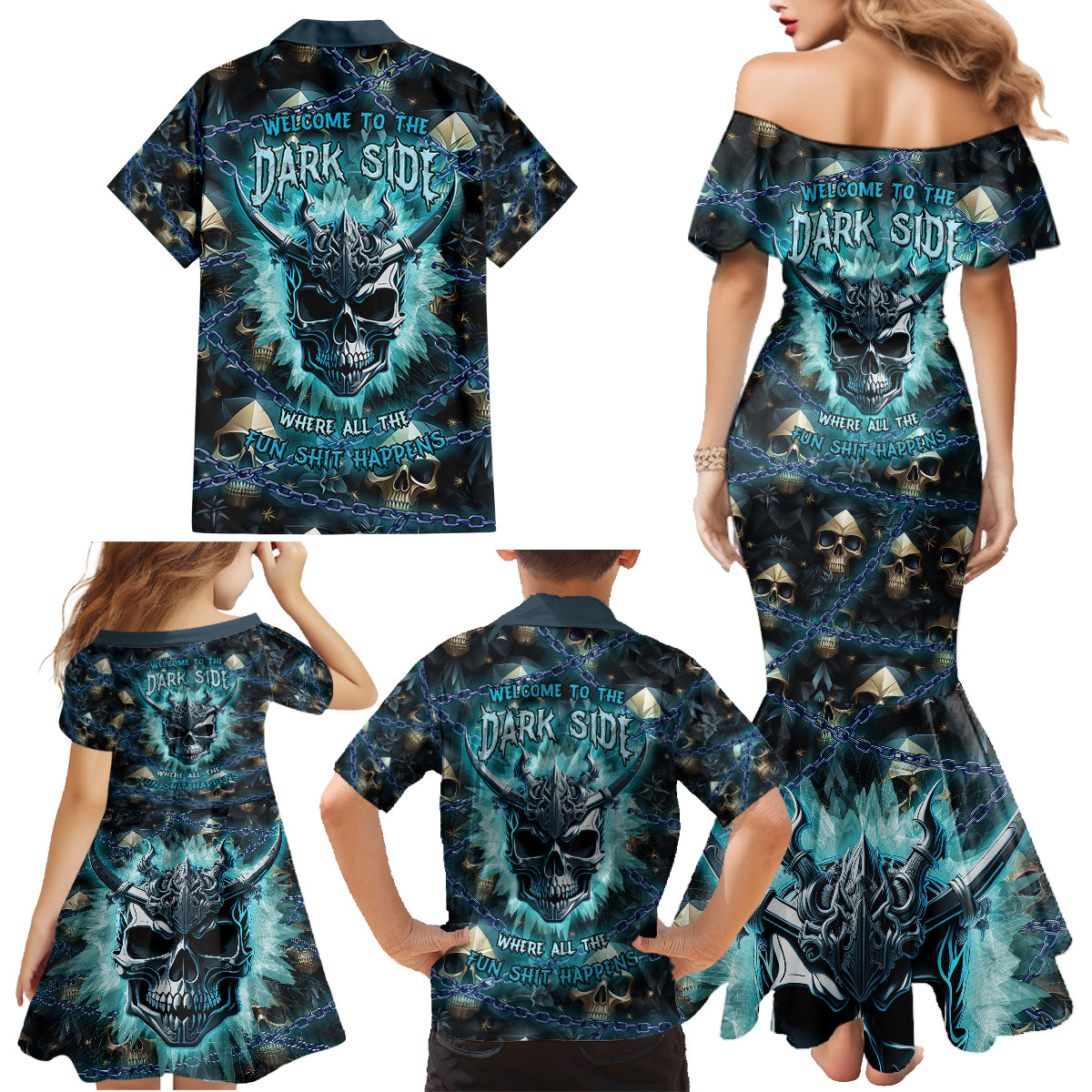 Welcome To The Dark Side Family Matching Mermaid Dress and Hawaiian Shirt - Wonder Print Shop