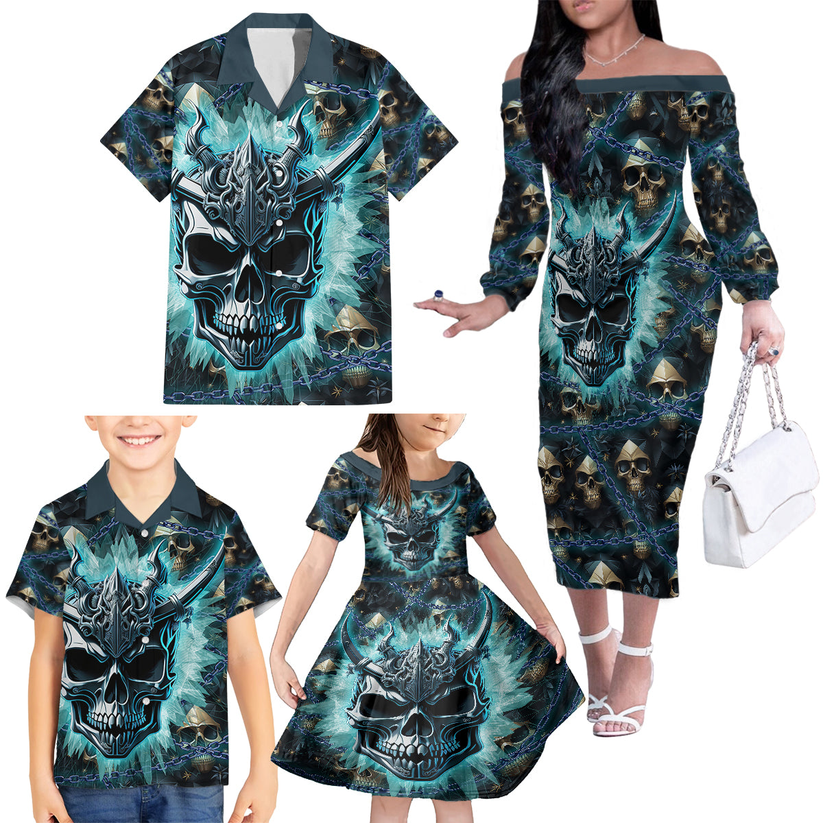 Welcome To The Dark Side Family Matching Off Shoulder Long Sleeve Dress and Hawaiian Shirt - Wonder Print Shop