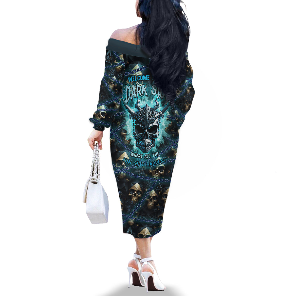 Welcome To The Dark Side Family Matching Off Shoulder Long Sleeve Dress and Hawaiian Shirt - Wonder Print Shop