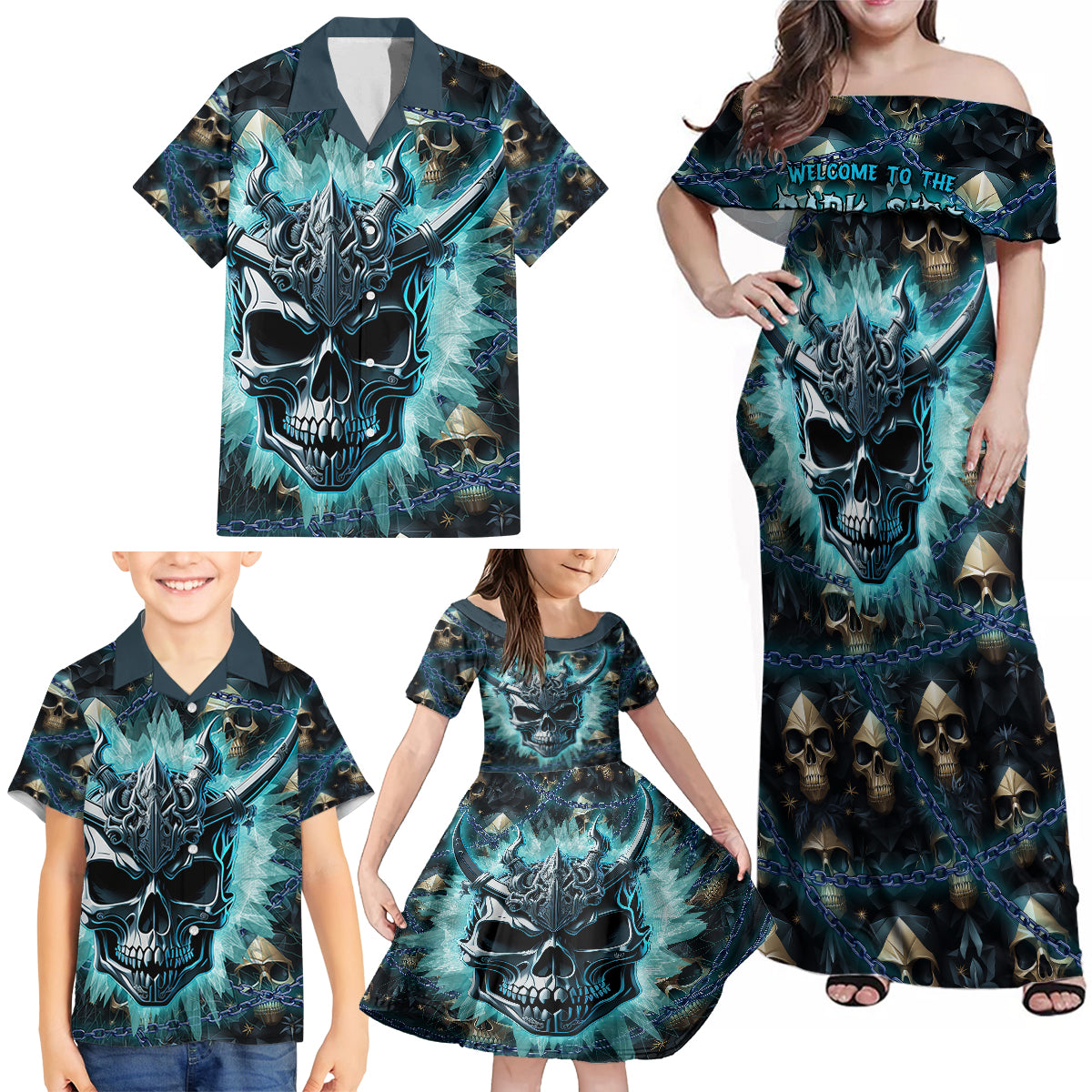 Welcome To The Dark Side Family Matching Off Shoulder Maxi Dress and Hawaiian Shirt - Wonder Print Shop