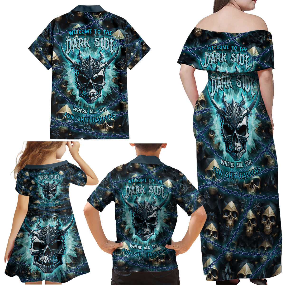 Welcome To The Dark Side Family Matching Off Shoulder Maxi Dress and Hawaiian Shirt - Wonder Print Shop