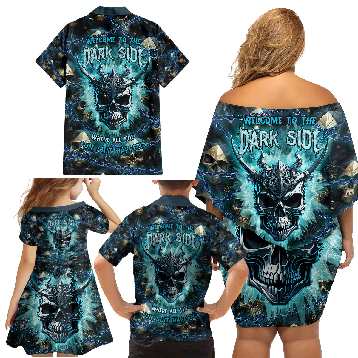 Welcome To The Dark Side Family Matching Off Shoulder Short Dress and Hawaiian Shirt - Wonder Print Shop