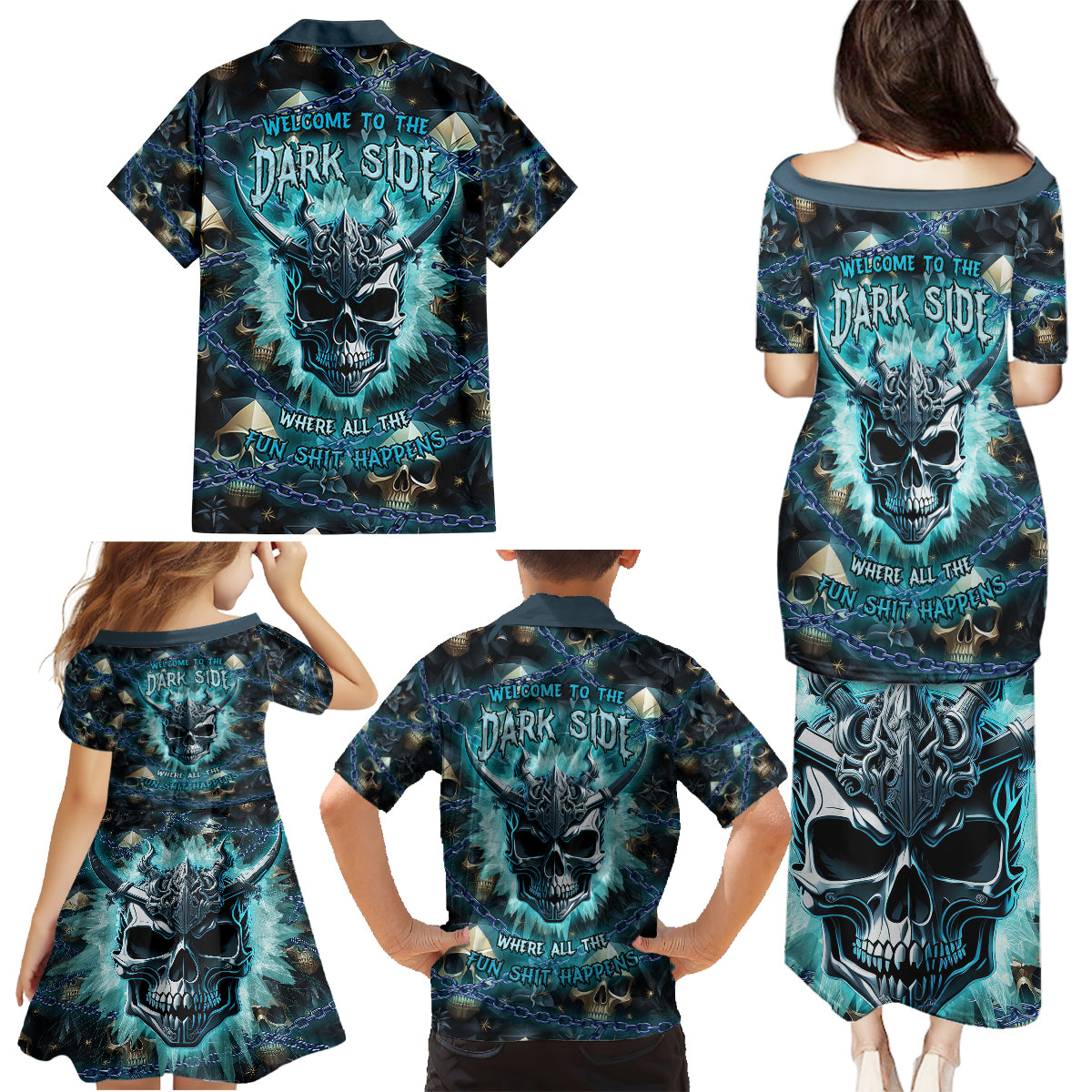 Welcome To The Dark Side Family Matching Puletasi Dress and Hawaiian Shirt - Wonder Print Shop