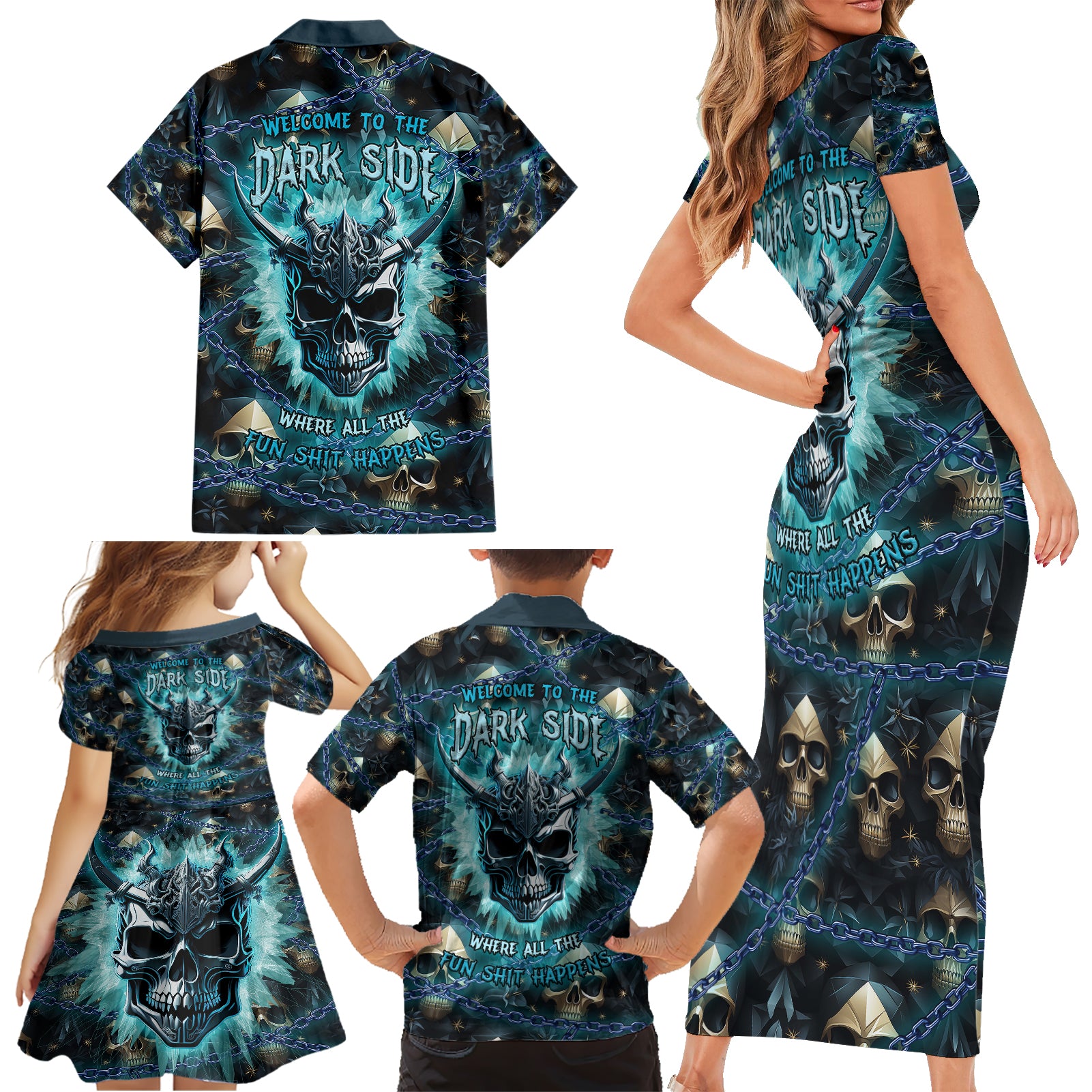 Welcome To The Dark Side Family Matching Short Sleeve Bodycon Dress and Hawaiian Shirt - Wonder Print Shop