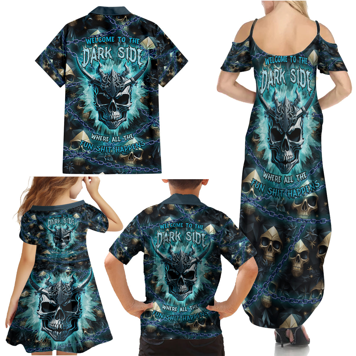 Welcome To The Dark Side Family Matching Summer Maxi Dress and Hawaiian Shirt - Wonder Print Shop