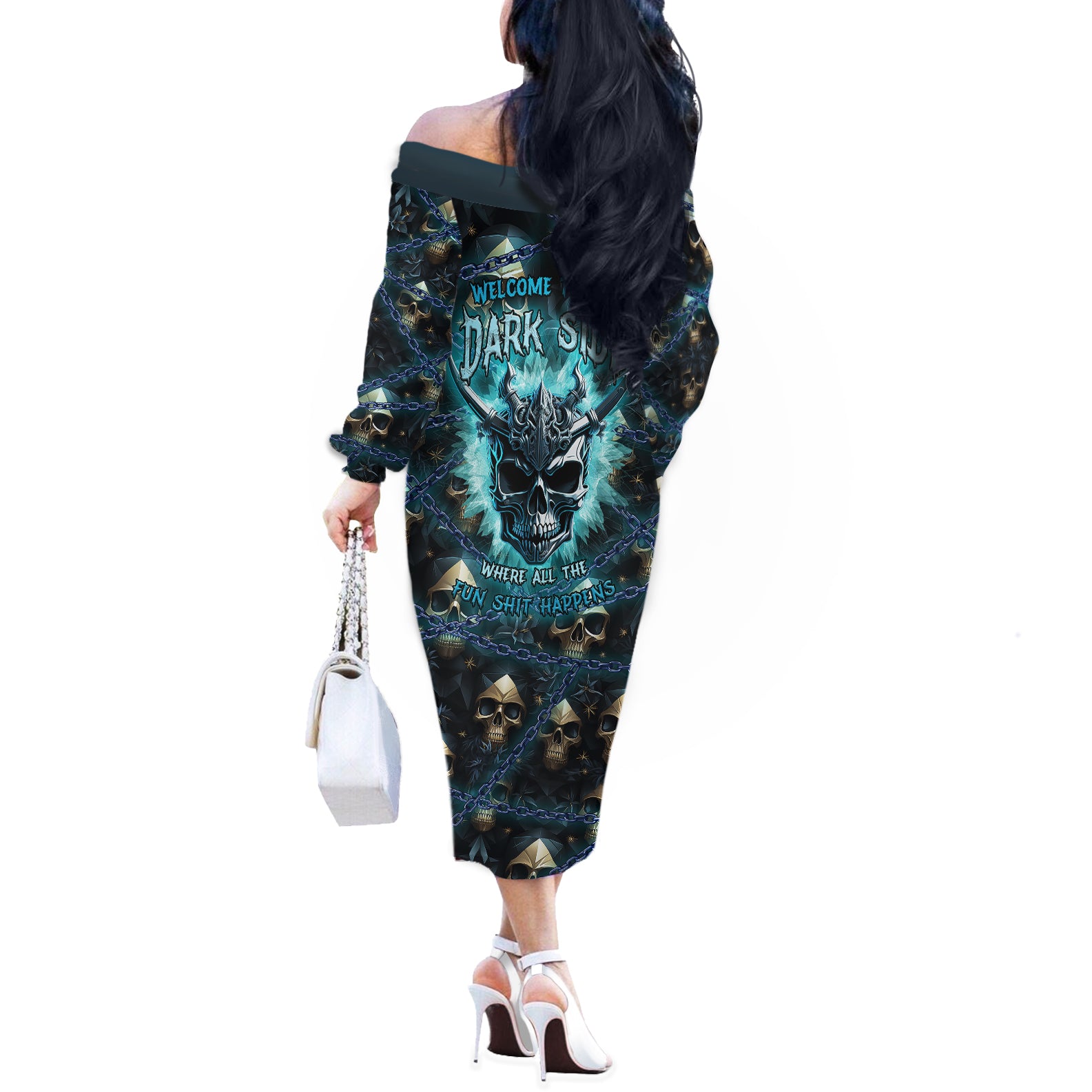 Welcome To The Dark Side Off The Shoulder Long Sleeve Dress - Wonder Print Shop